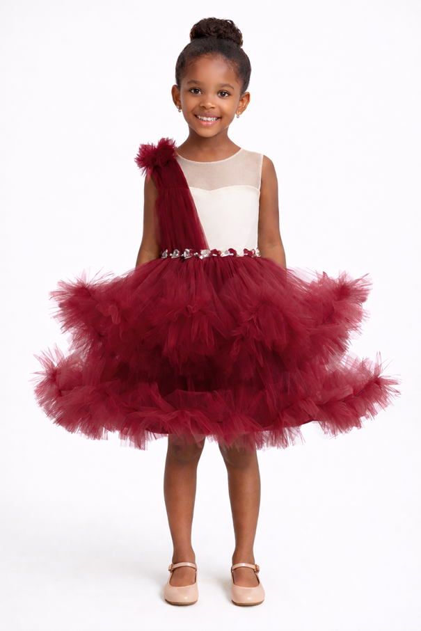 Robe fille cérémonie bordeaux “Grand Nœud”