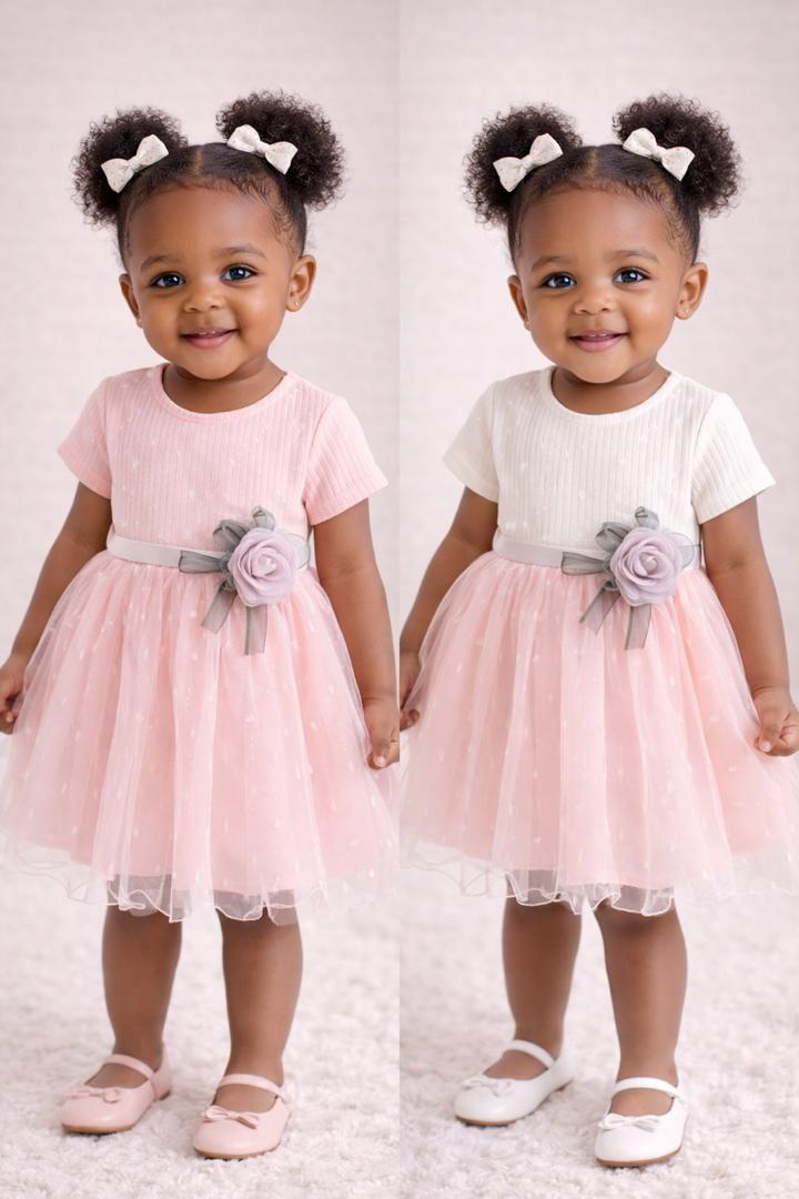 Robe Enfant Élégance Tulle & Fleur – Rose & Blanc